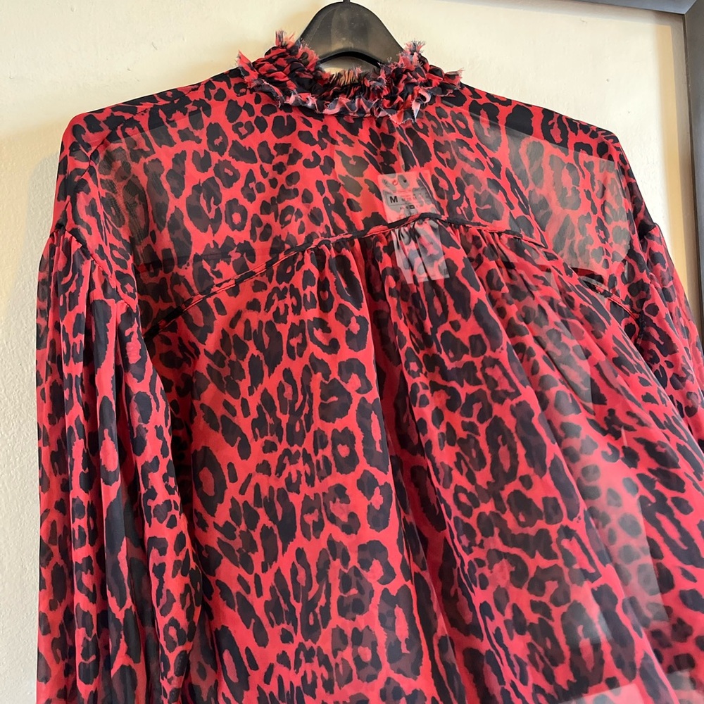 NWT ZARA Animal print blouse muted orange and black print